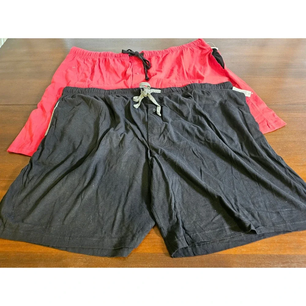 Hanes Pajama Shorts Men 4XL Black Red 2 Pack Cotton Knit Drawstring Lounge